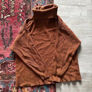 Free People Brown Softly Structured Oversized Turtleneck Knit Sweater